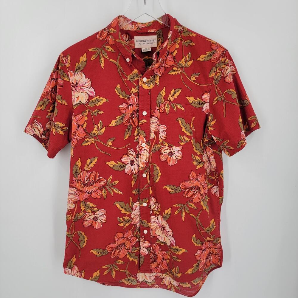 Denim & Supply Ralph Lauren Shirt Mens Medium Button Down Red Floral Tropical
